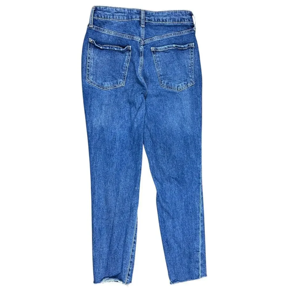 Old Navy OG Straight Jeans High Rise Ripped Distressed Raw Hem Blue Denim size 6 - Picture 5 of 10